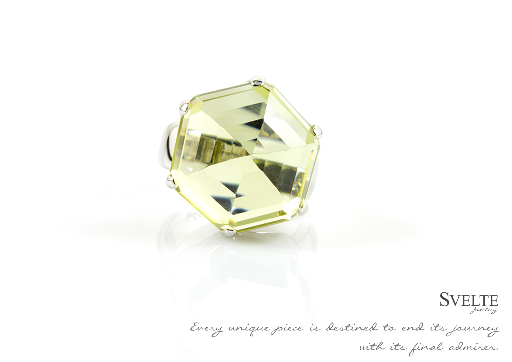 Hexagonal lime quartz Ring