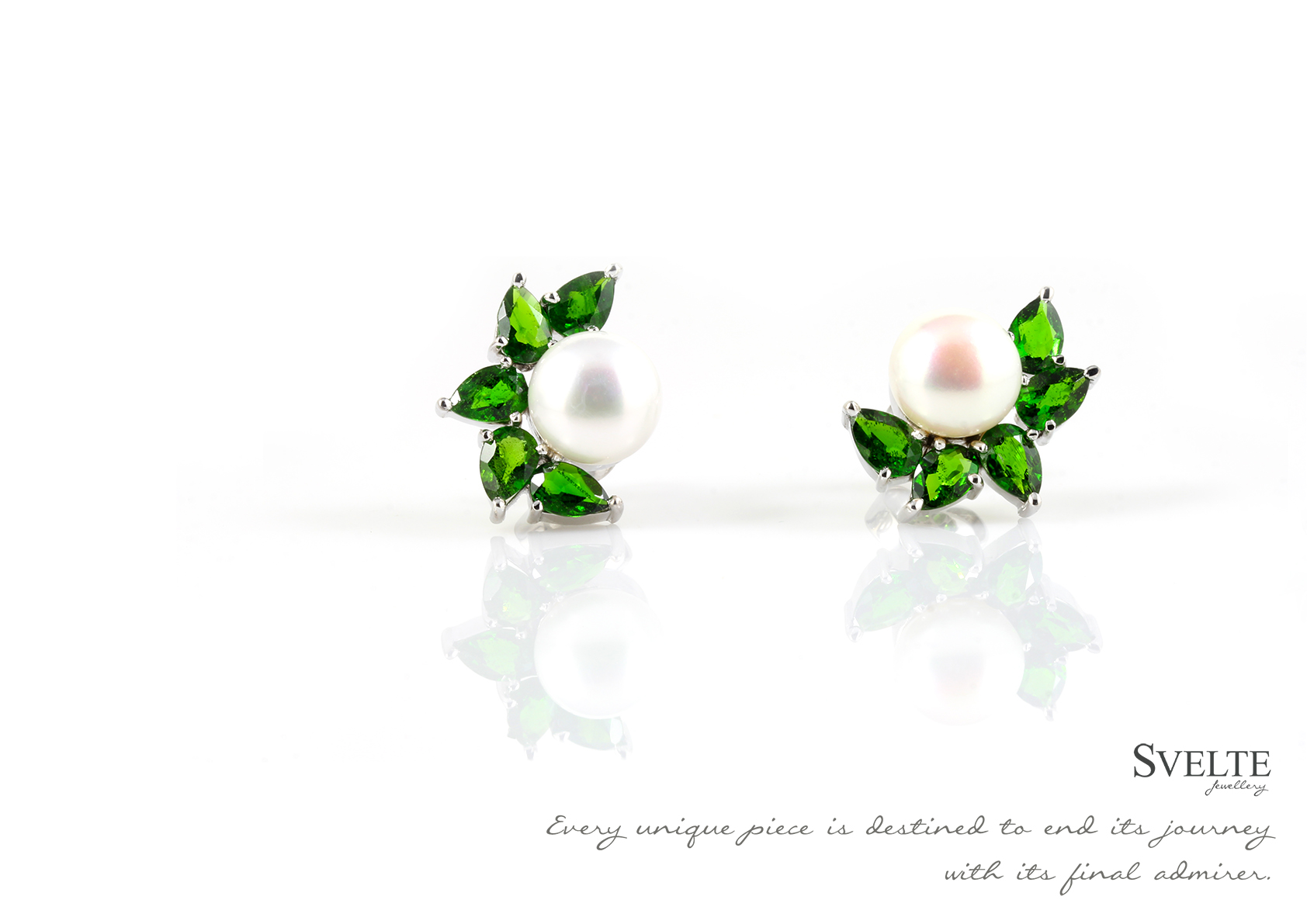 Pearl and Chrome Diopside Earring Studs