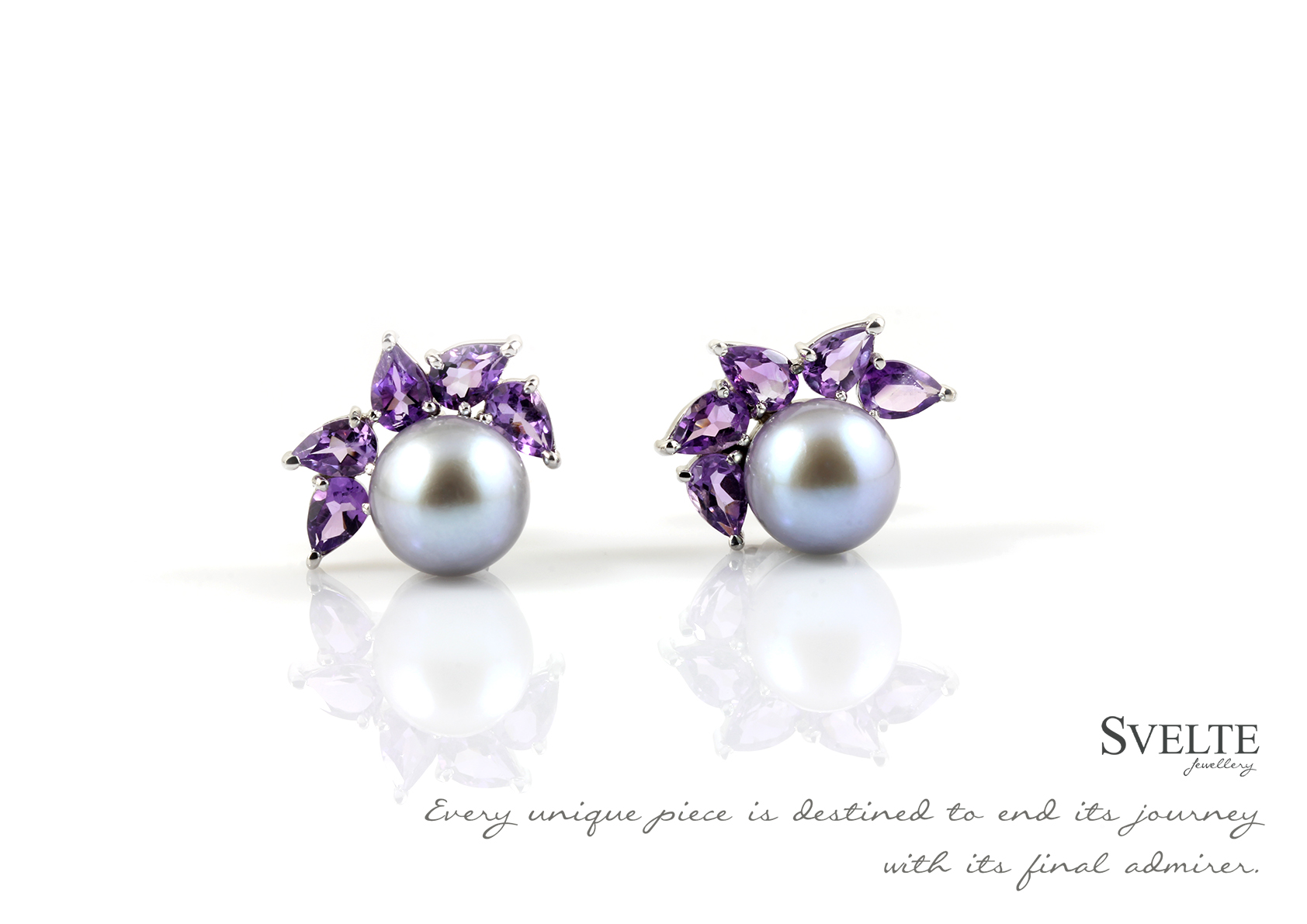 Grey Pearl and Amethyst Earring Studs