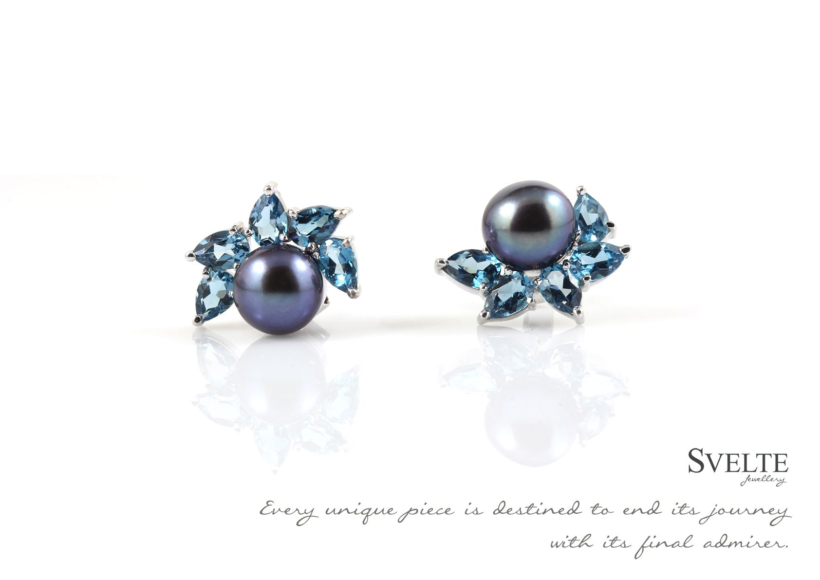 Grey Pearl and Blue Topaz Earring studs