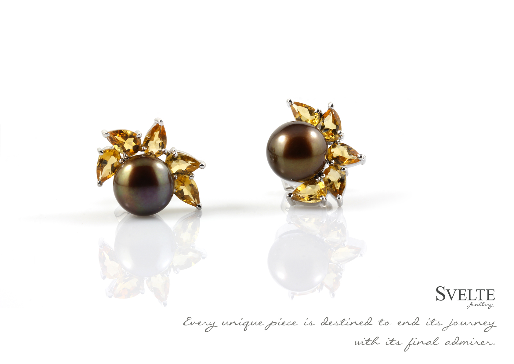 Brown Pearl and Citrine Earring Studs