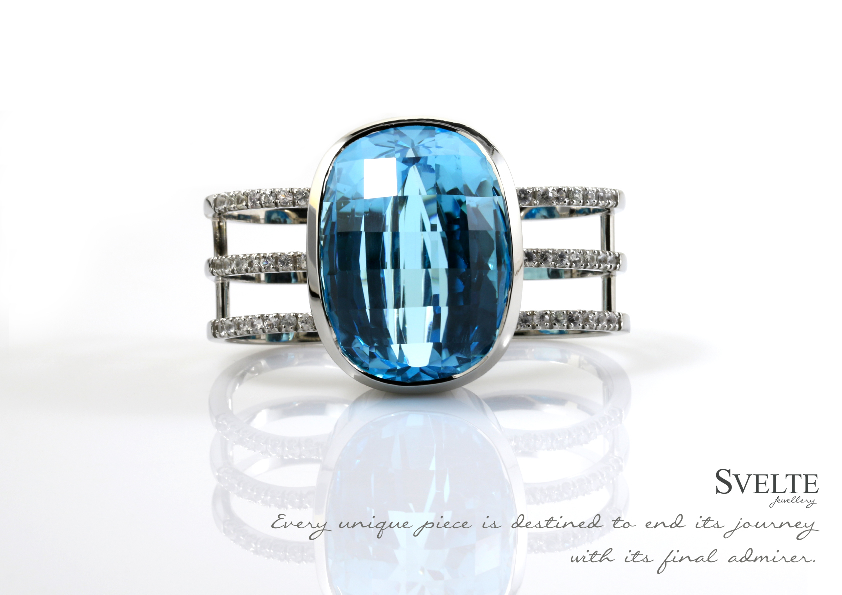 Blue Topaz and White Sapphire Double Finger Ring
