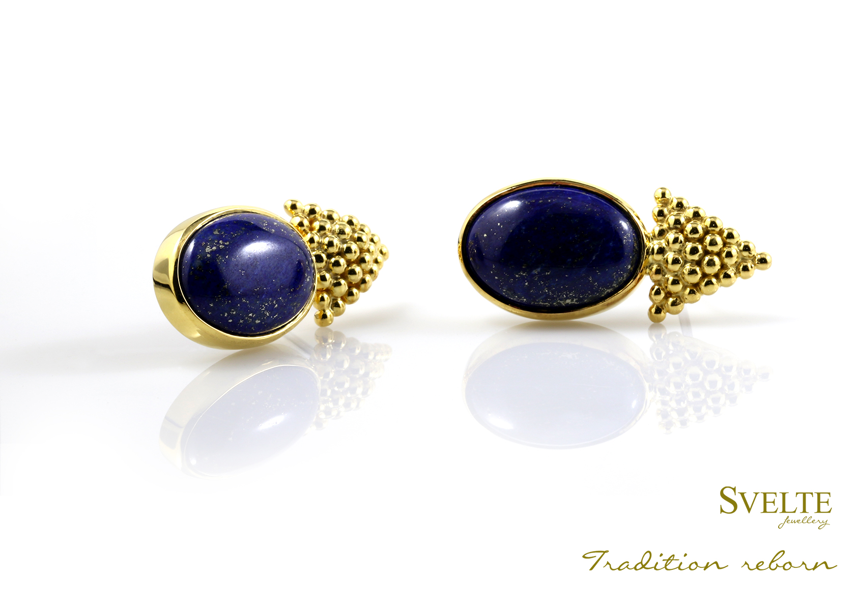 Triangular Bola Lapis Lazuli Earring Studs