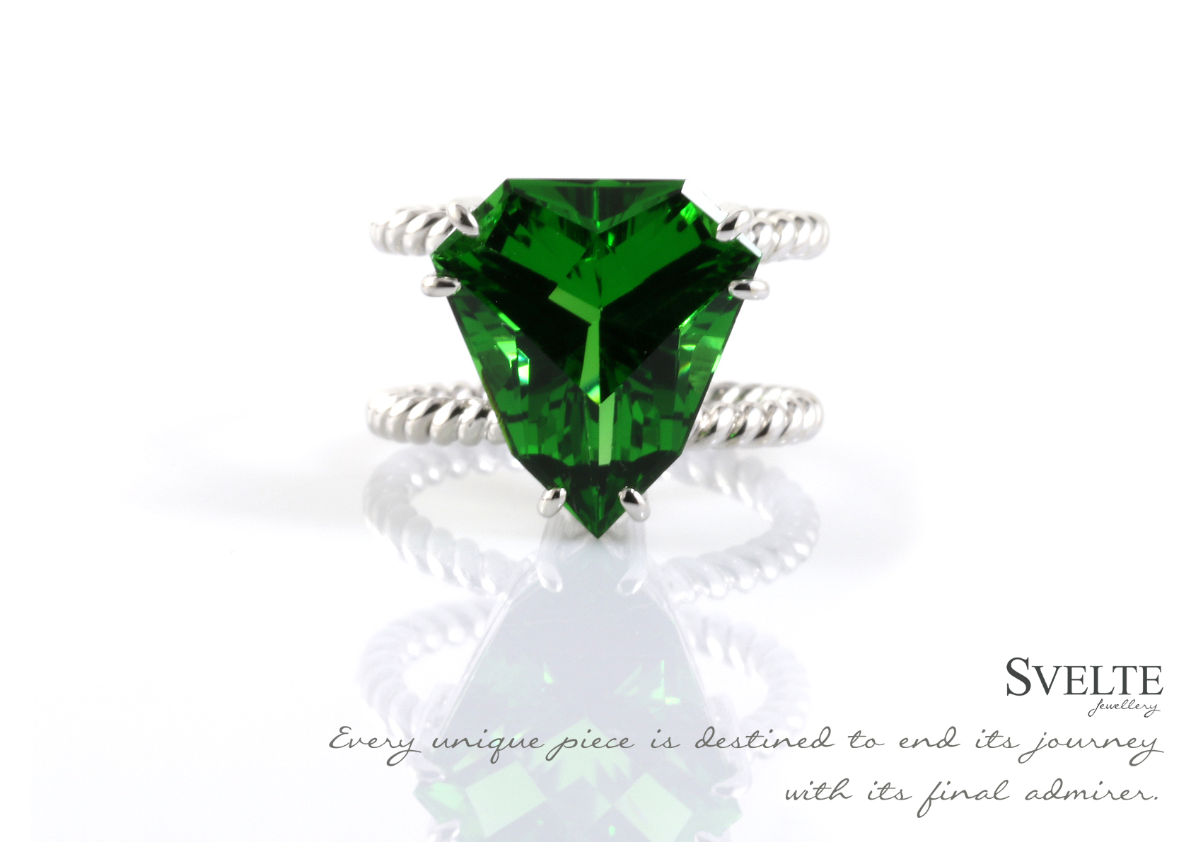 Triangular Moldavite (natural green glass) Ring
